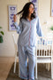 Women Summer Pajama Set Light Blue buttoned shirt + Pants